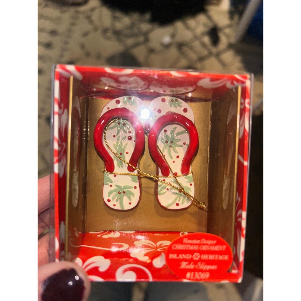 Island Heritage Mele Slippas Hawaiian Christmas Ornament Hand‎ Painted NIB